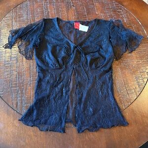 3537 NWT Y2K Sheer Lace Babydoll Tee Goth Fairy Whimsical Black Medium
